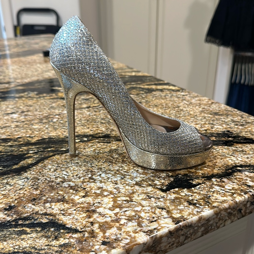Jimmy choo sparkle metallic platform peep toe sz 36